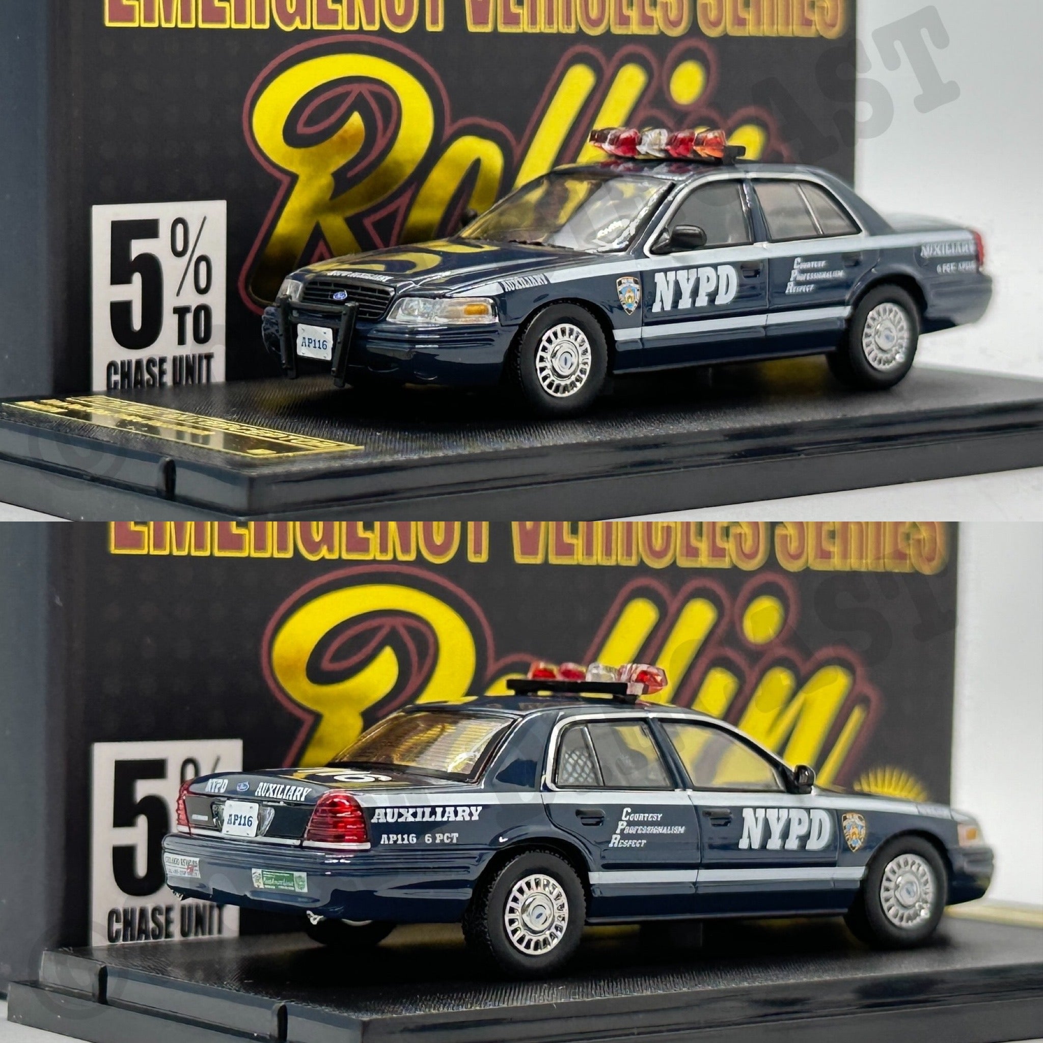 Modellino polizia Rollin 1:64 bianco CV CROWN VICTORIA NYPD auto Modellino polizia Rollin 1:64 bianco CV CROWN VICTORIA NYPD auto