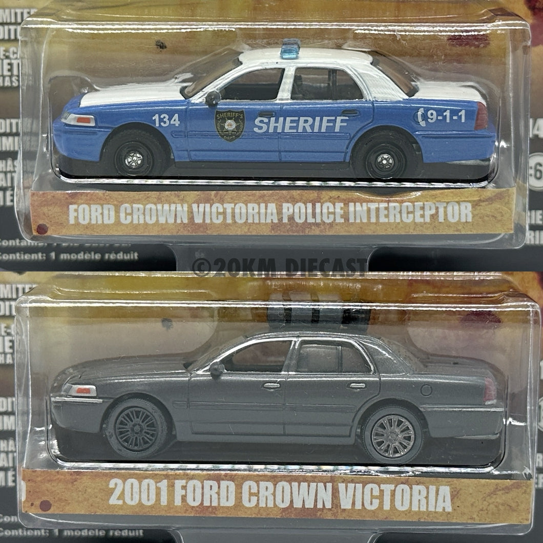 Greenlight 1/64 Hollywood Series Walking Dead Ford Crown Victoria 2 cars set