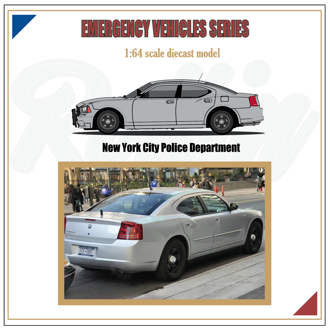 [Pre-order] Rollin 1/64 Dodge Charger NYPD New York City Police Department Unmarked Unit (Sliver)