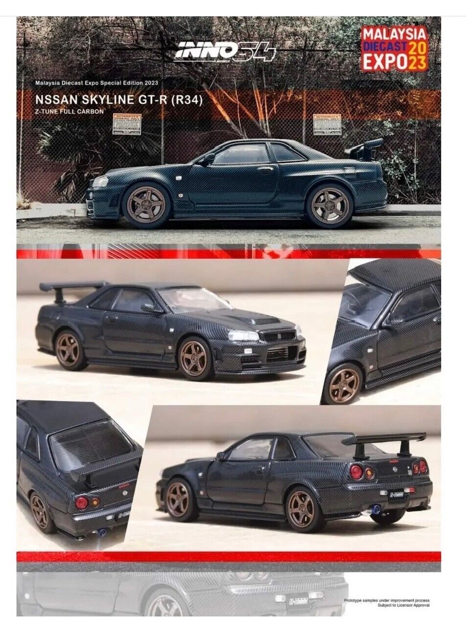 Inno64 1/64 Nissan Skyline GT-R R34 Z-Tune Full Carbon Fiber - Malaysia Diecast Expo 2023 Event Model (IN64-R34ZT-MDX23)