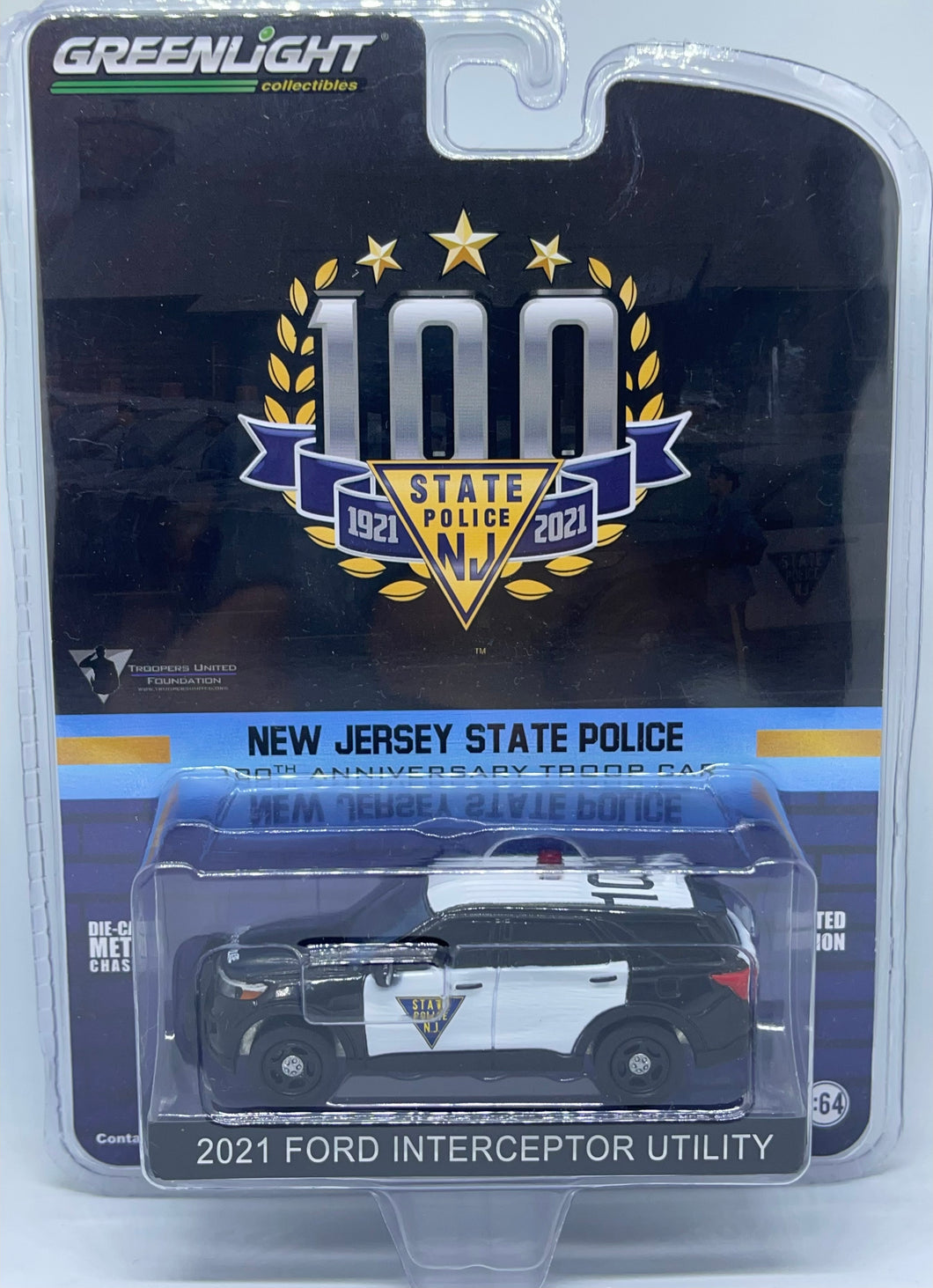 Greenlight 1/64 2021 Ford Police Interceptor Utility- New Jersey State Police 100th anniversary troop car