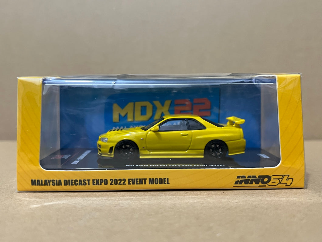 Inno64 1/64 Nissan Skyline GT-R R34 Lighting Yellow - Malaysia Diecast Expo 2022 Event Model (IN64-R34-LYMS)