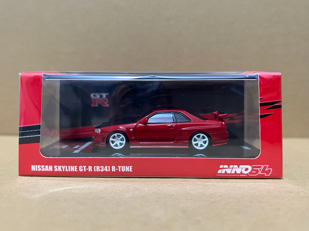 Inno64 1/64 Nissan Skyline GT-R R34 R-Tune Active Red With Carbon Bonnet (IN64-R34RT-ARED)