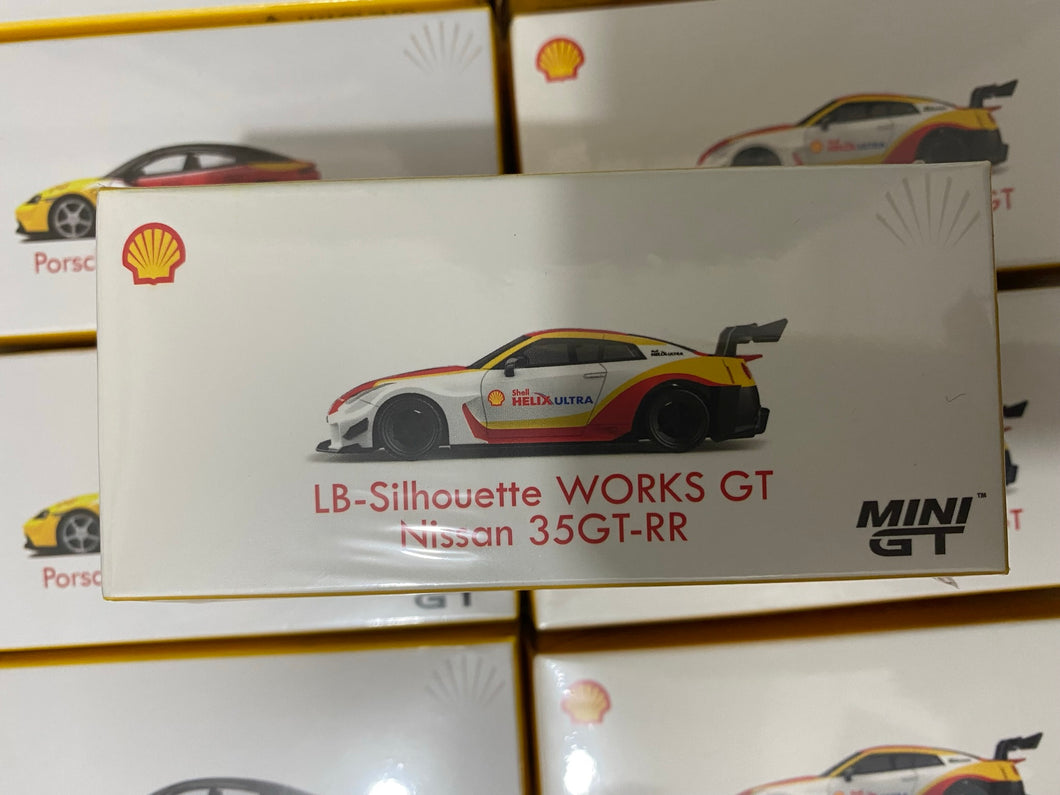 Mini GT x Tiny x Shell 1/64 Nissan LB WORKS Nissan R35 GT-RR V.2 Shell Oil